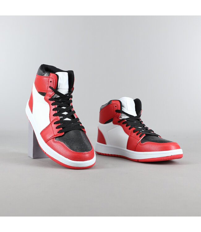 NEW2306 Rode Hoge Heren Sneakers met Zwart/Witte Details