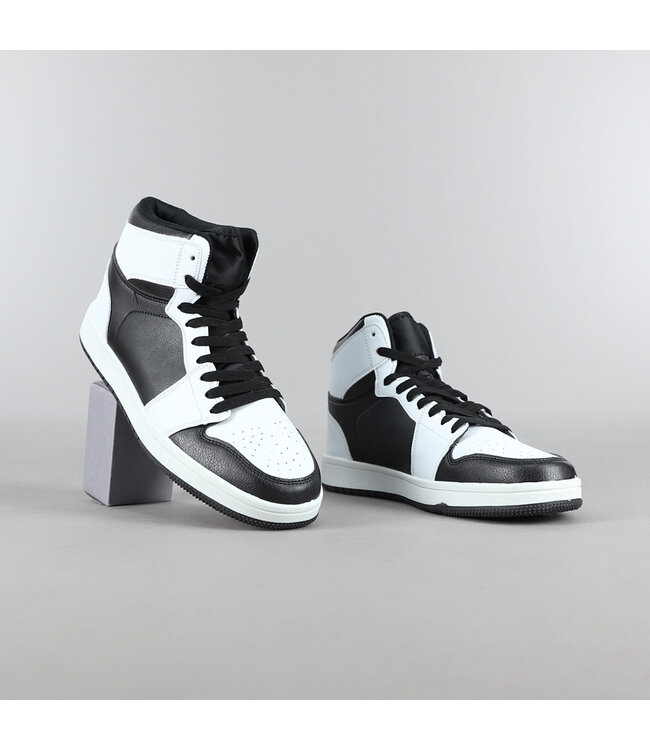NEW2306 Zwarte Hoge Heren Sneakers met Witte Details