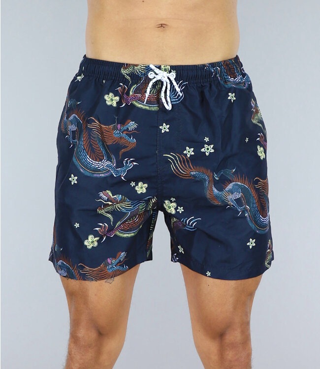 Donkerblauwe Chinese Print Heren Zwembroek