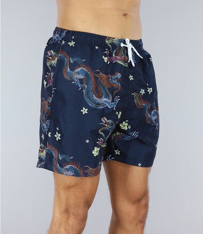 Donkerblauwe Chinese Print Heren Zwembroek