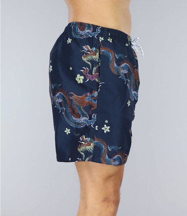 Donkerblauwe Chinese Print Heren Zwembroek