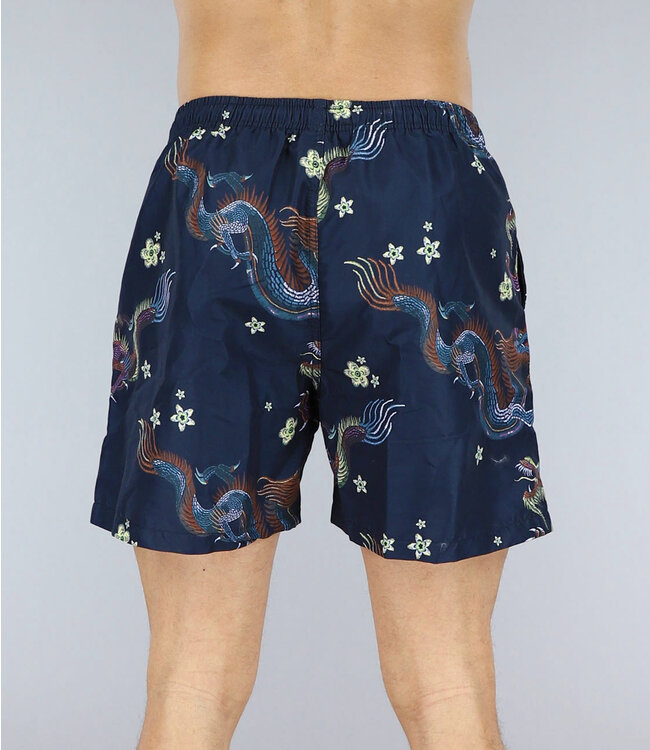 Donkerblauwe Chinese Print Heren Zwembroek