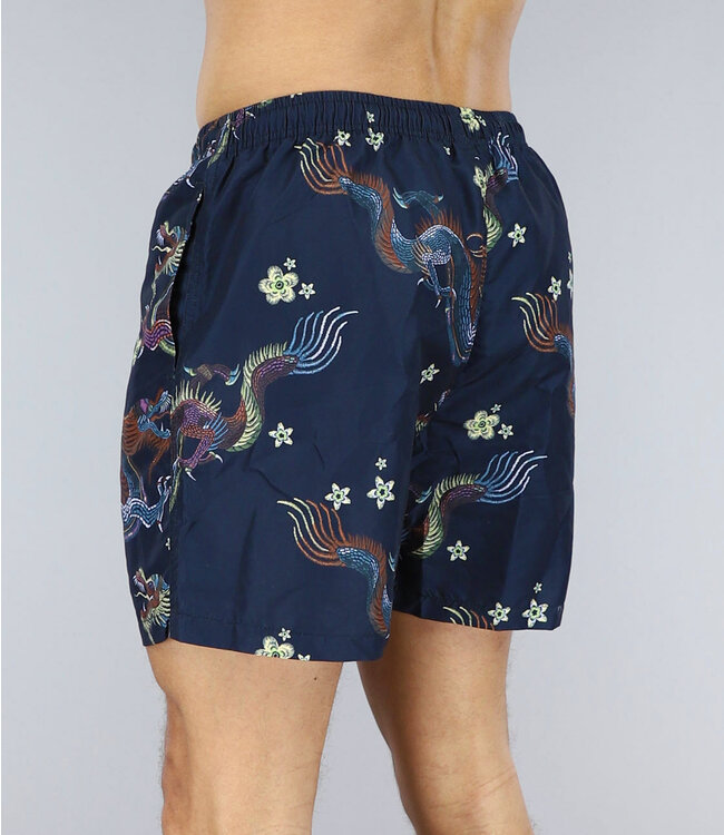 Donkerblauwe Chinese Print Heren Zwembroek