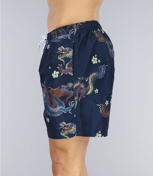 Donkerblauwe Chinese Print Heren Zwembroek