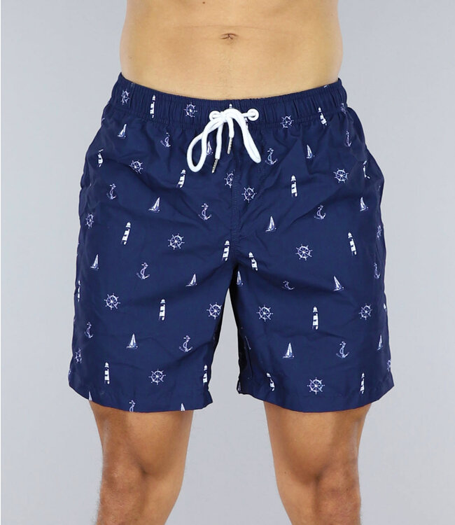 !SALE50 Navy Heren Zwembroek met Marine Print