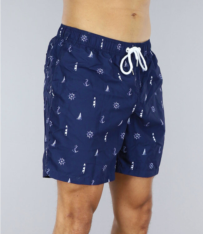 !SALE50 Navy Heren Zwembroek met Marine Print