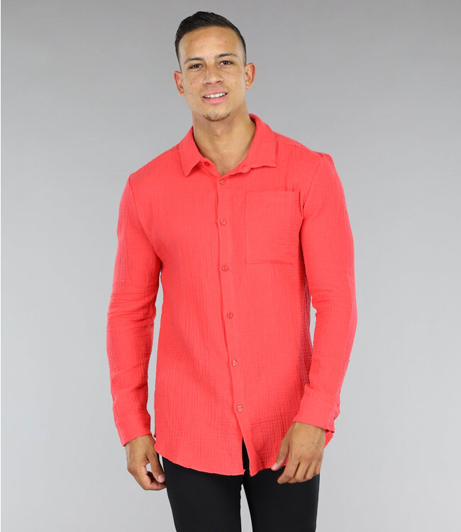 !SALE50 Coral Rood Casual Mousseline Overhemd