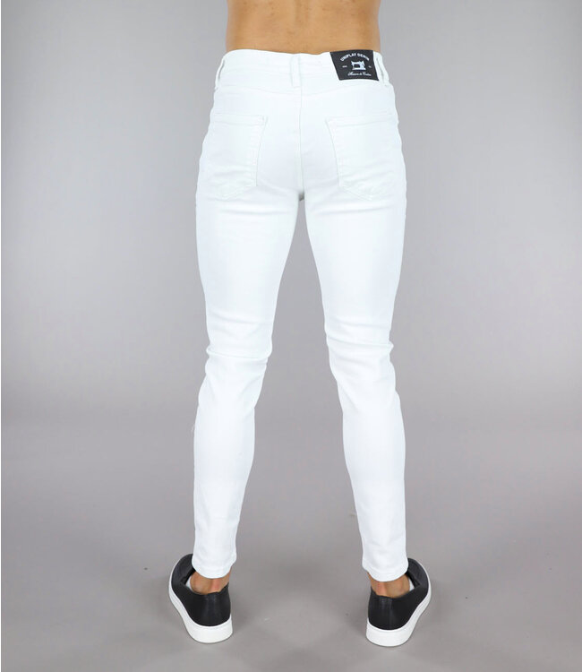 Witte Heren Jeans met Zwarte Verf Spatten