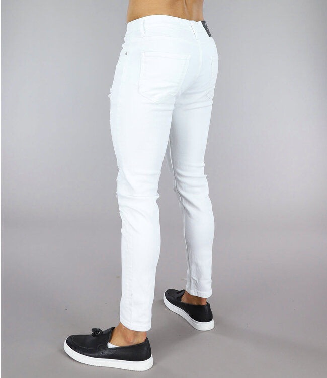 Witte Heren Jeans met Zwarte Verf Spatten