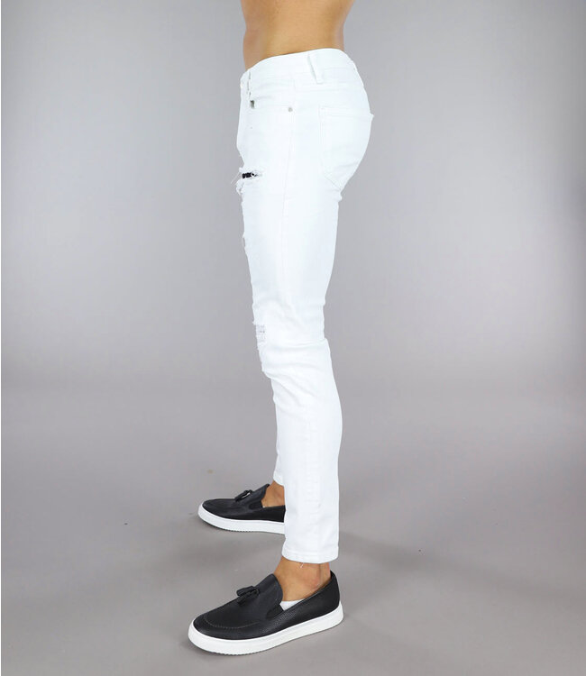 Witte Heren Jeans met Zwarte Verf Spatten