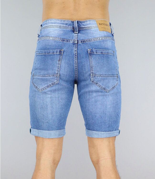 !OP=OP Blauwe Heren Jeans Short met Lichte Wassing