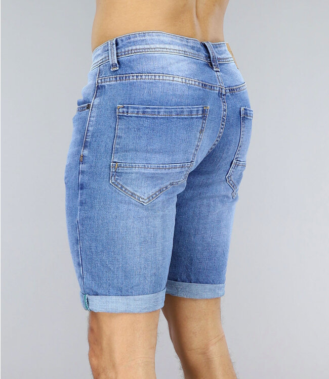 !OP=OP Blauwe Heren Jeans Short met Lichte Wassing