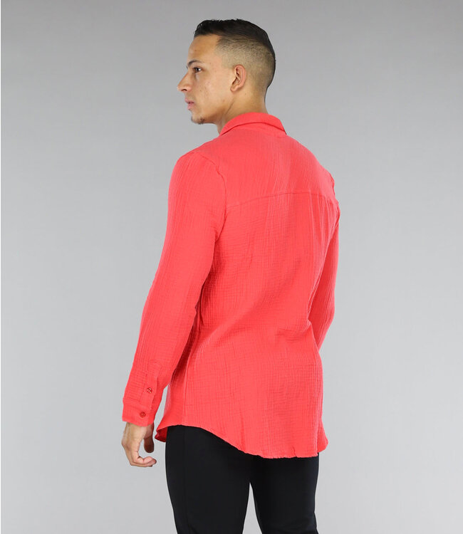 !SALE50 Coral Rood Casual Mousseline Overhemd