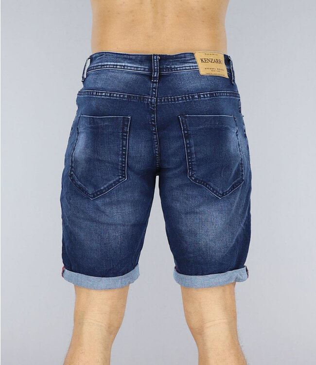 Donkerblauwe Heren Jeans Short met Kleine Gaten