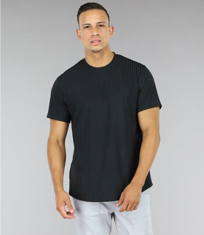 Luchtig Zwart Heren T-Shirt met Grove Rib