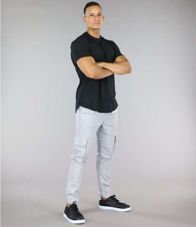 Luchtig Zwart Heren T-Shirt met Grove Rib
