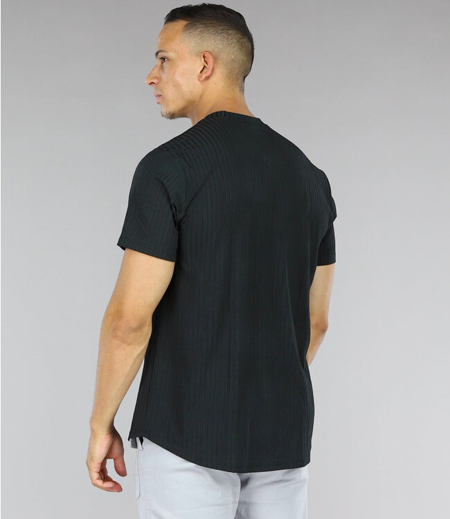 Luchtig Zwart Heren T-Shirt met Grove Rib