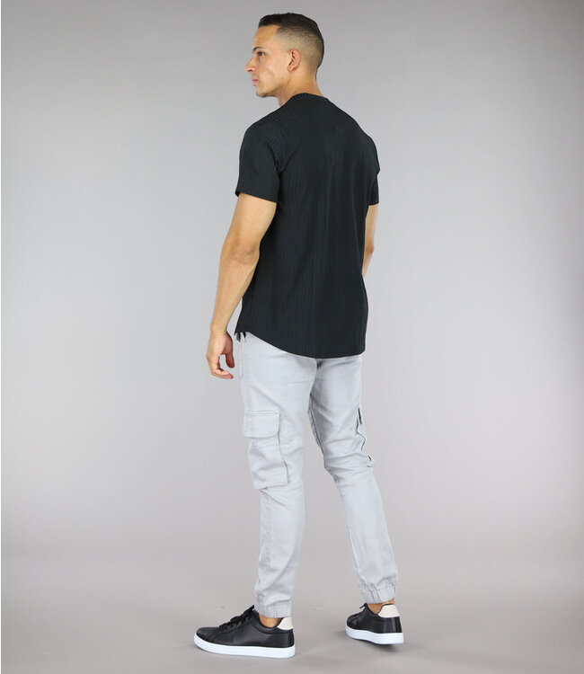Luchtig Zwart Heren T-Shirt met Grove Rib