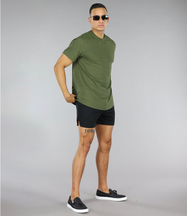 Luchtig Khaki Heren T-Shirt met Grove Rib