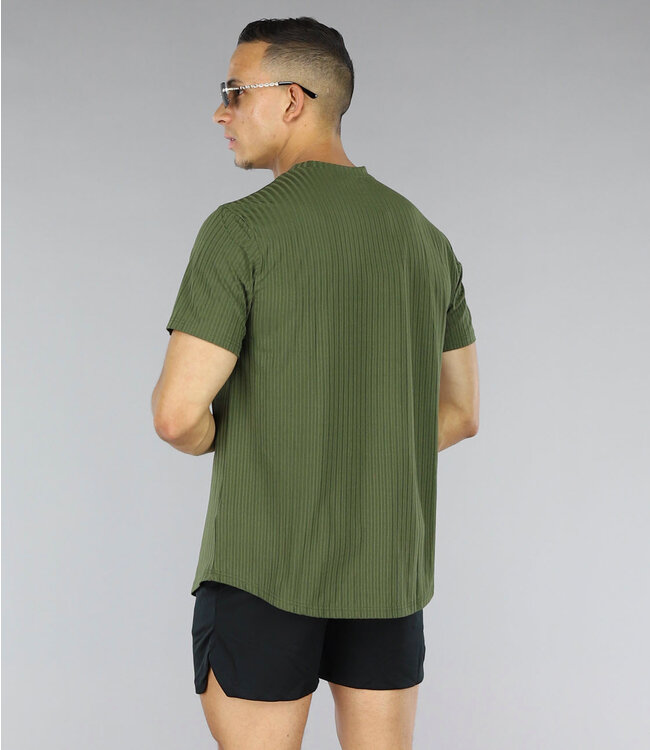 Luchtig Khaki Heren T-Shirt met Grove Rib