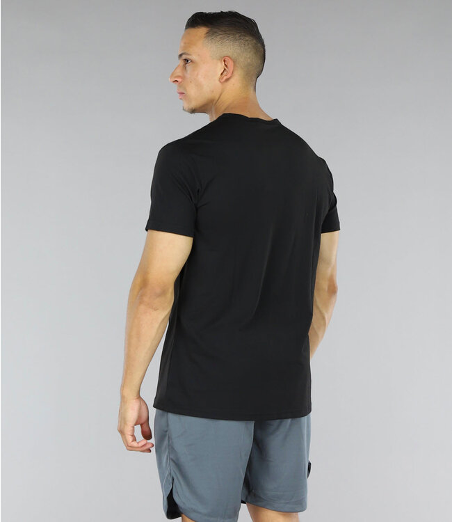 Zwart Elastisch Heren Sport T-Shirt