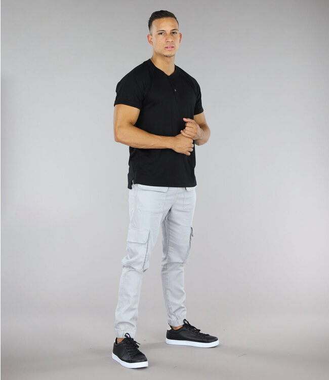 Luchtig Heren T-Shirt met Knoopjes en Ribstof Mouwen