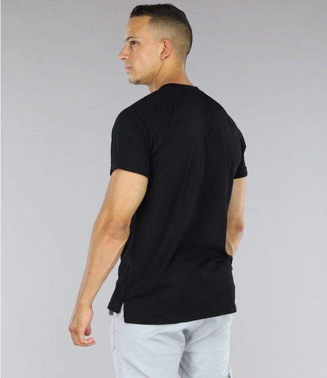 Luchtig Heren T-Shirt met Knoopjes en Ribstof Mouwen