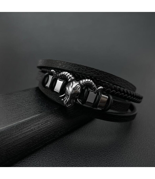 NEW1407 Zwarte Stainless Heren Armband met Stier Bedel