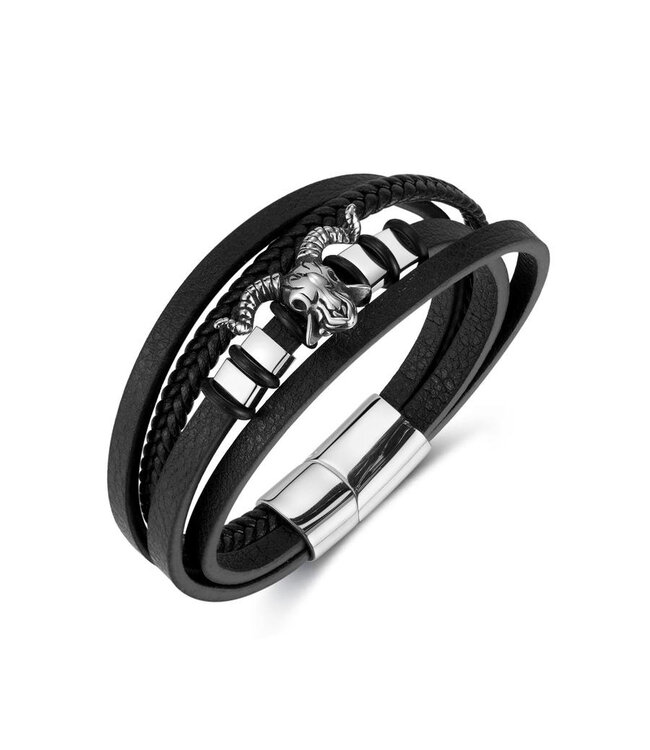 Zwarte Stainless Heren Armband met Stier Bedel