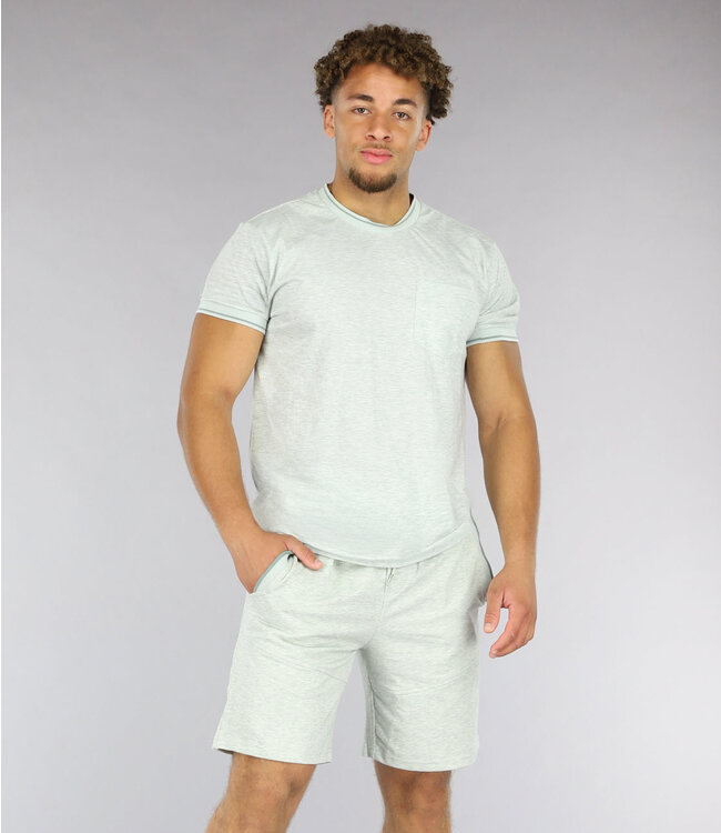 Licht Groene Heren Short Set met Borstzakje