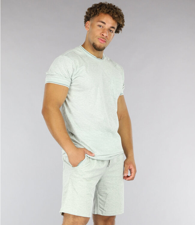 Licht Groene Heren Short Set met Borstzakje