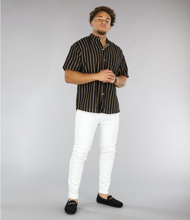 Zwarte Heren Blouse met Bruine Strepen