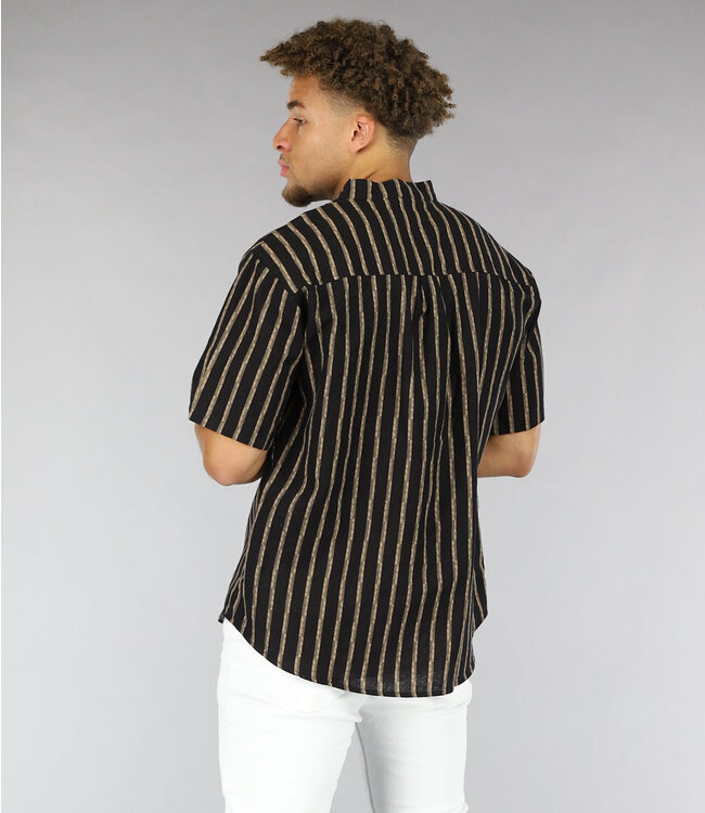 Zwarte Heren Blouse met Bruine Strepen