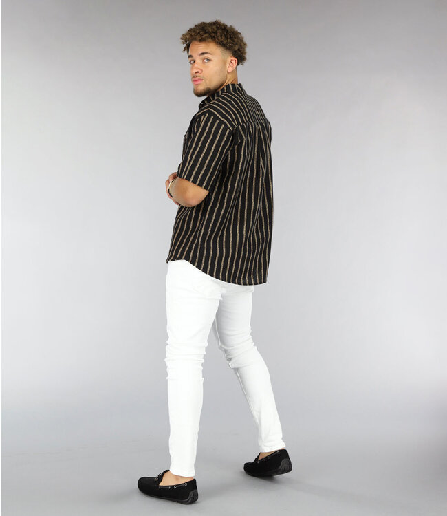 Zwarte Heren Blouse met Bruine Strepen
