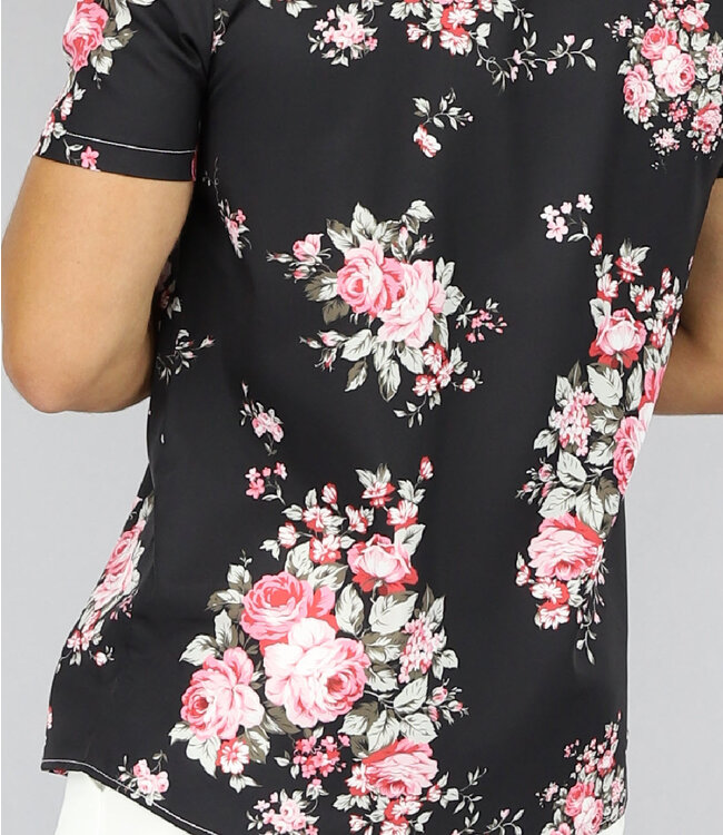 !SALE50 Zwarte Heren Blouse met Bloemen Print