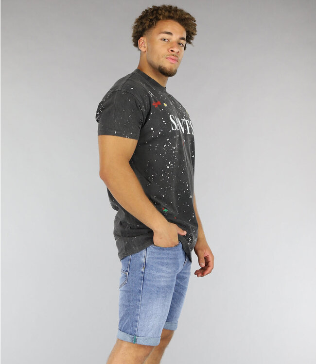 Antraciet "Saints" Heren T-Shirt met Verfvlekken