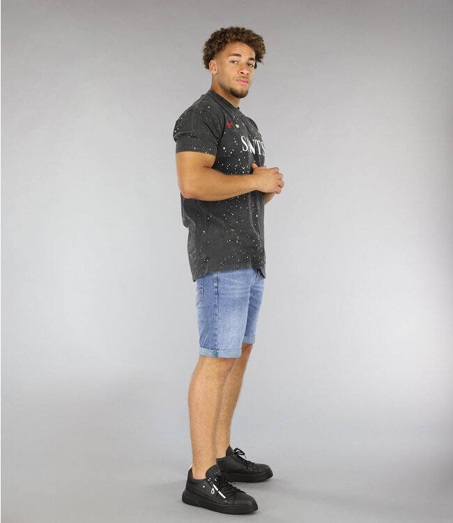 Antraciet "Saints" Heren T-Shirt met Verfvlekken
