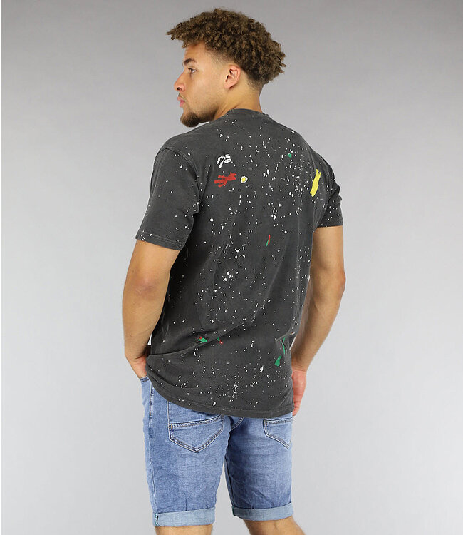 Antraciet "Saints" Heren T-Shirt met Verfvlekken