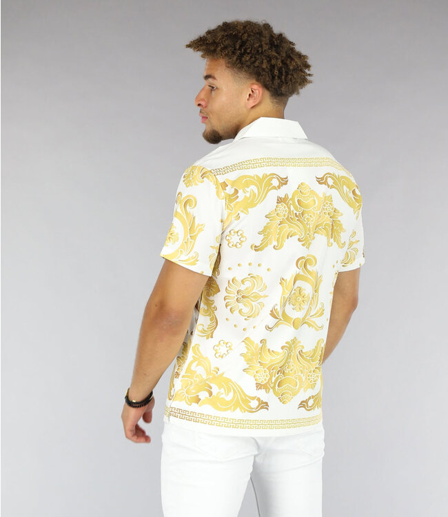 !SALE50 Satin Heren Blouse met Gouden Print