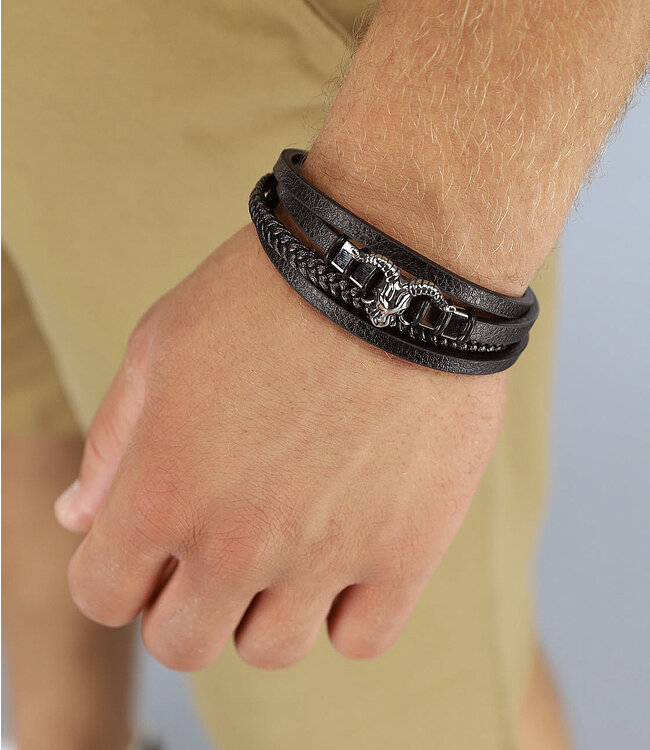 Zwarte Stainless Heren Armband met Stier Bedel