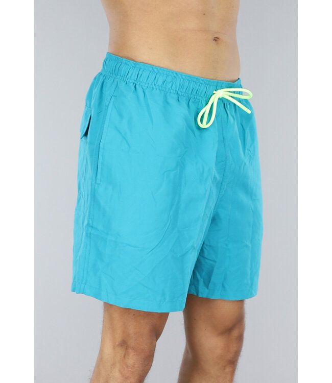 Effen Turquoise Heren Zwembroek met Neon Gele Veters