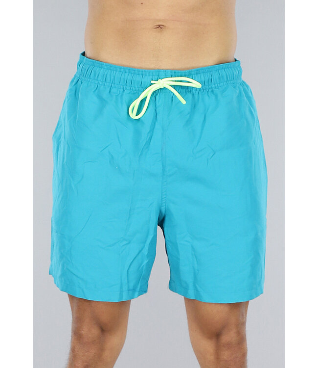 Effen Turquoise Heren Zwembroek met Neon Gele Veters