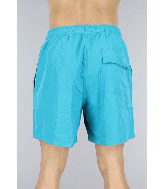 Effen Turquoise Heren Zwembroek met Neon Gele Veters