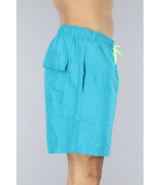 Effen Turquoise Heren Zwembroek met Neon Gele Veters