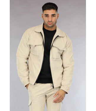 Beige Heren Jas met Cargo Zakken