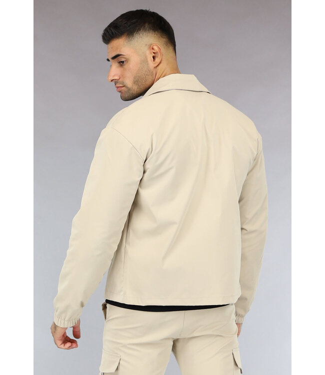 Beige Heren Jas met Cargo Zakken van Parachute Stof