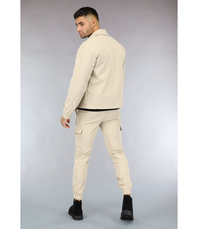 Beige Heren Jas met Cargo Zakken van Parachute Stof