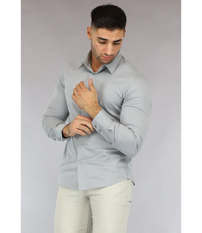 Grijs Casual Slim Fit  Heren Overhemd