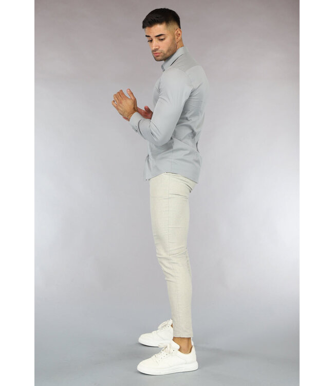 Grijs Casual Slim Fit  Heren Overhemd