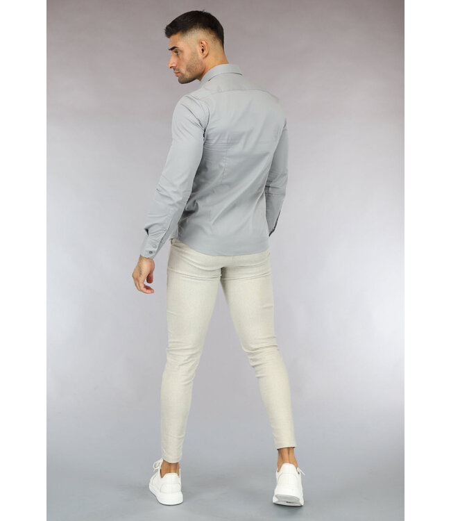 Grijs Casual Slim Fit  Heren Overhemd